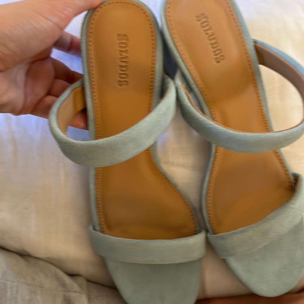 Soludos block heel light blue suede sandal